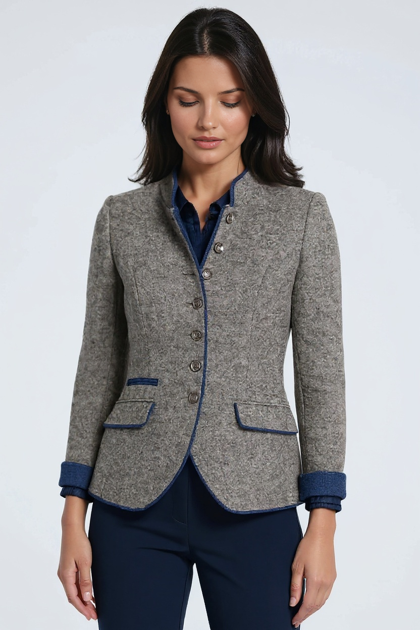 Stand Collar Wool Blazer in Grey – Tailored Jacket for Office and Evening | Koossa