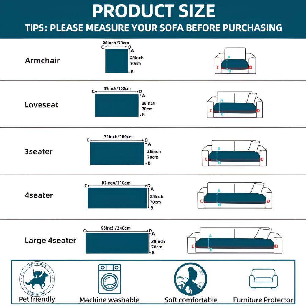 Protection de Canapé Antidérapante pour Animaux Lavable Polyester 70 × 150 à 240 cm Confort Quotidien | Koossa