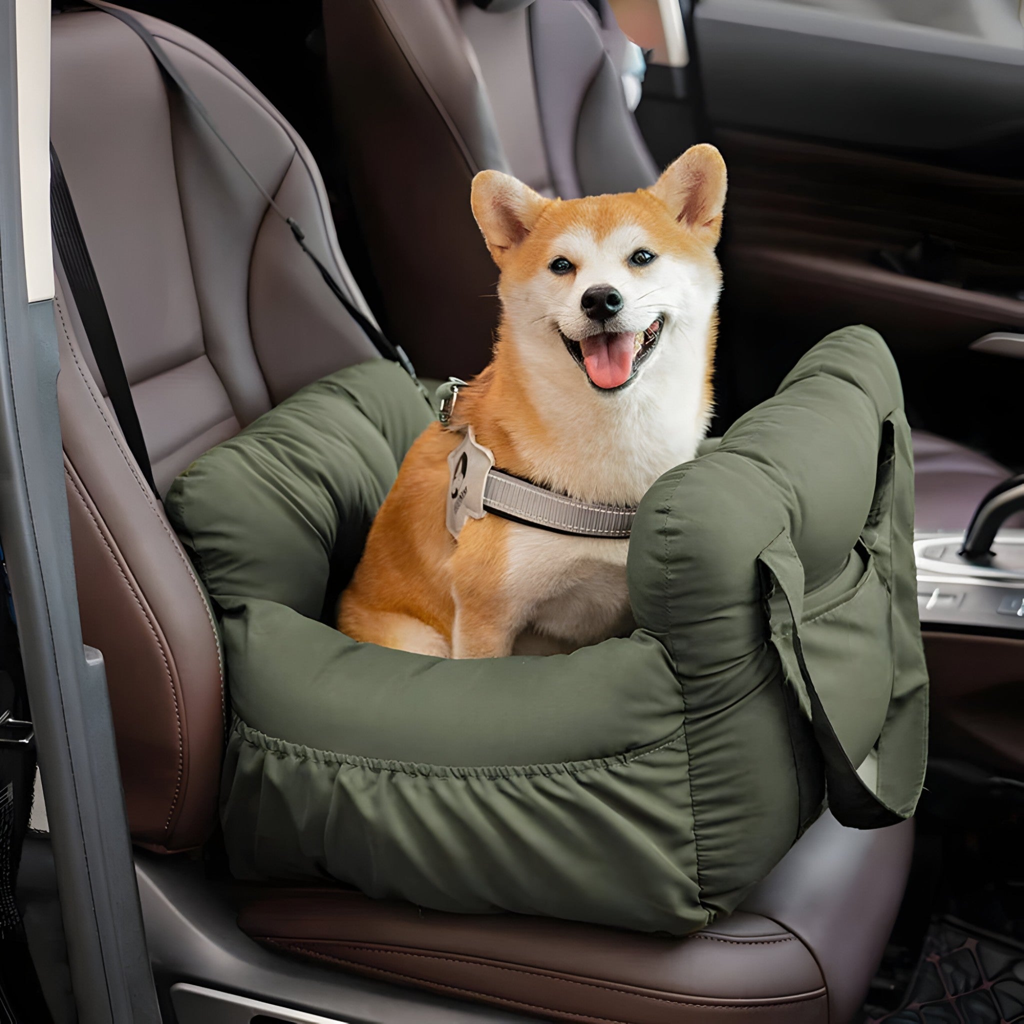 Dog Car Seat Bed Padded Cotton Blue White Striped Medium Large Booster Travel Carrier Washable Safety Pet Seat | Koossa
