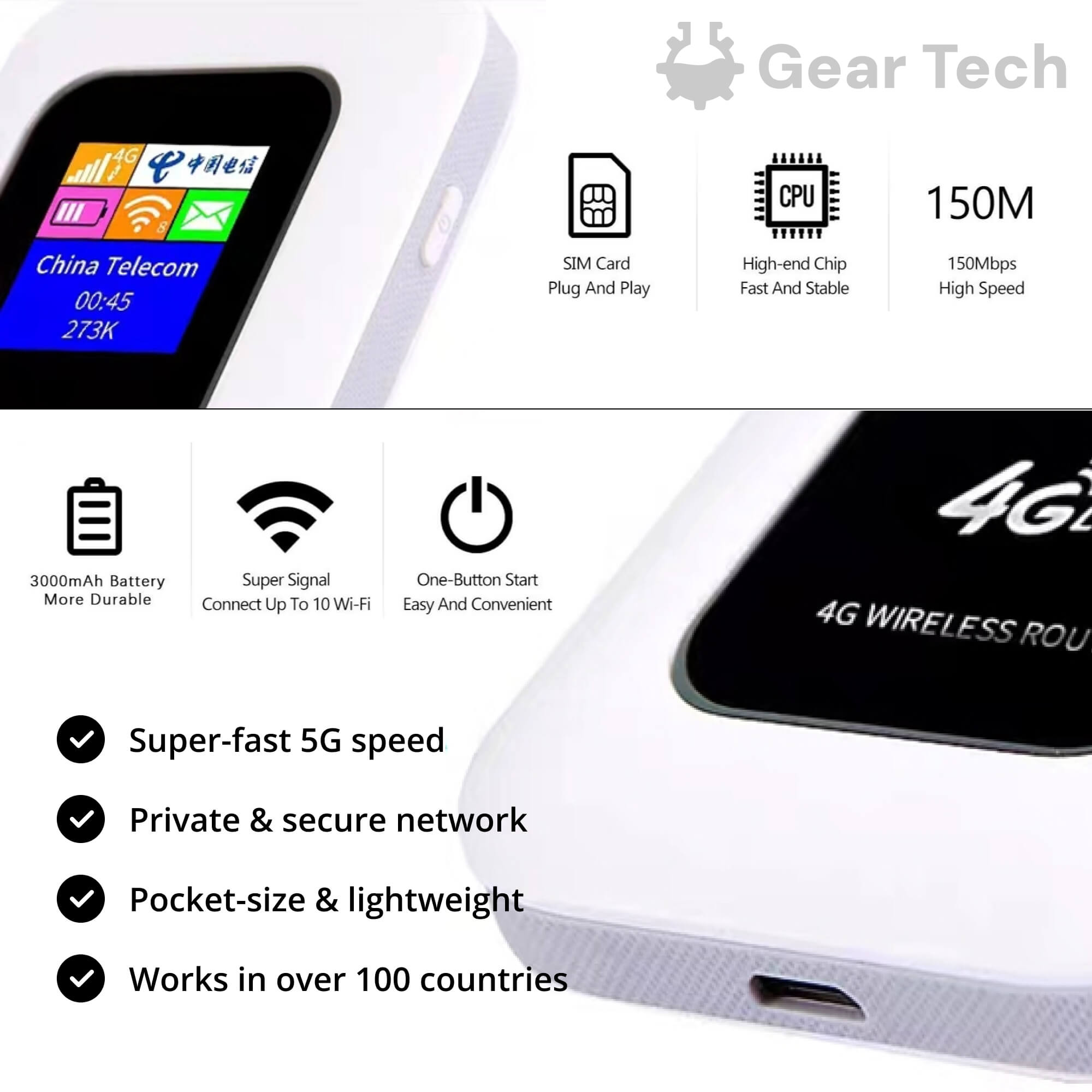Routeur WiFi Mobile 4G LTE Portable – Connexion Sécurisée jusqu'à 10 Appareils 150 Mbps Idéal pour Voyage | Koossa