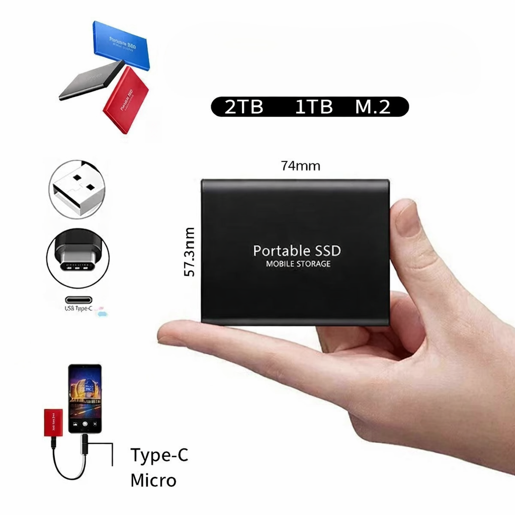 Disque SSD Externe 2 To Ultrarapide Compact Aluminium PC Laptop Photo Vidéo Stockage Mobile Plug-and-Play | Koossa
