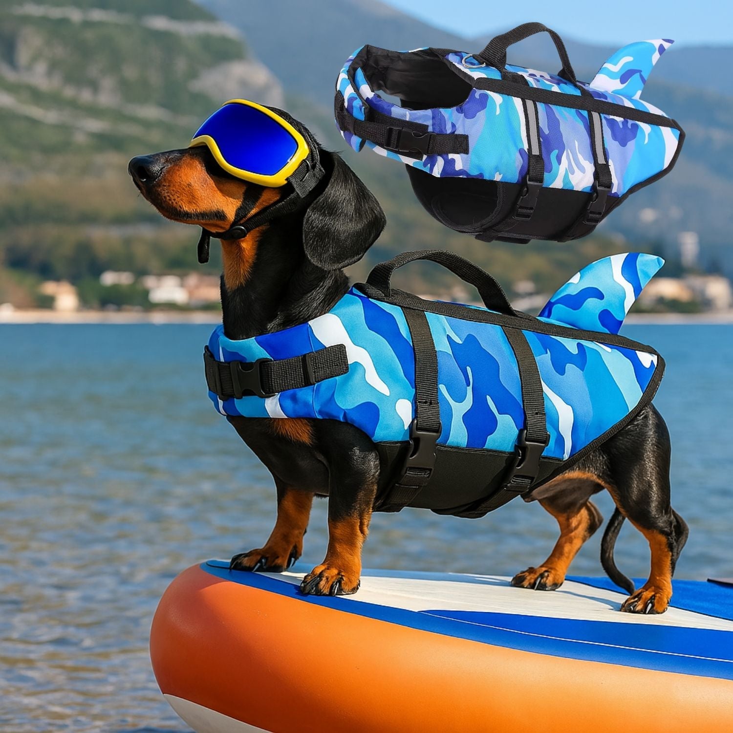 Dog Life Jacket Ripstop 600D Dachshund Swim Vest Adjustable Quick-Release Reflective Camouflage Flotation Aid Small Dog Water Safety | Koossa