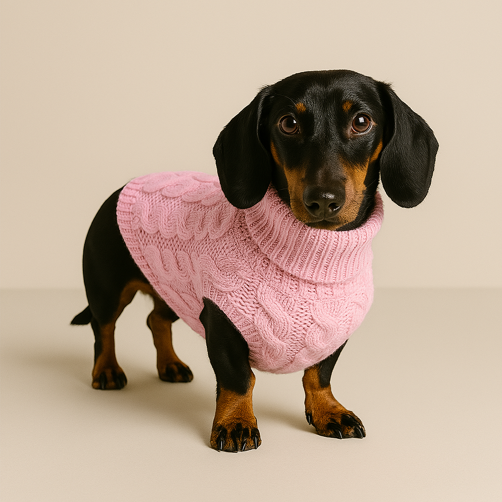 Dog Jumper Cable Knit Cotton Dachshund Sweater Turtleneck Small Dog Winter Pullover Soft Indoor Outdoor Cold Weather Coat | Koossa