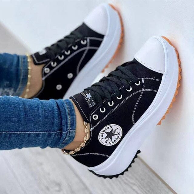 Women's Canvas Platform Trainers with Lace-Up Front in Six Colours | Koossa