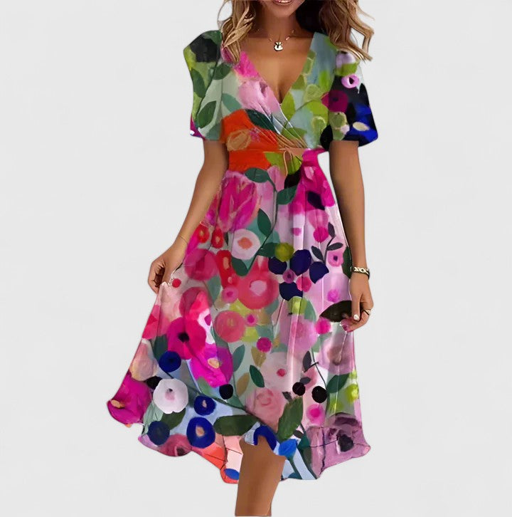 Ava | Womens Floral V Neck Midi Dress