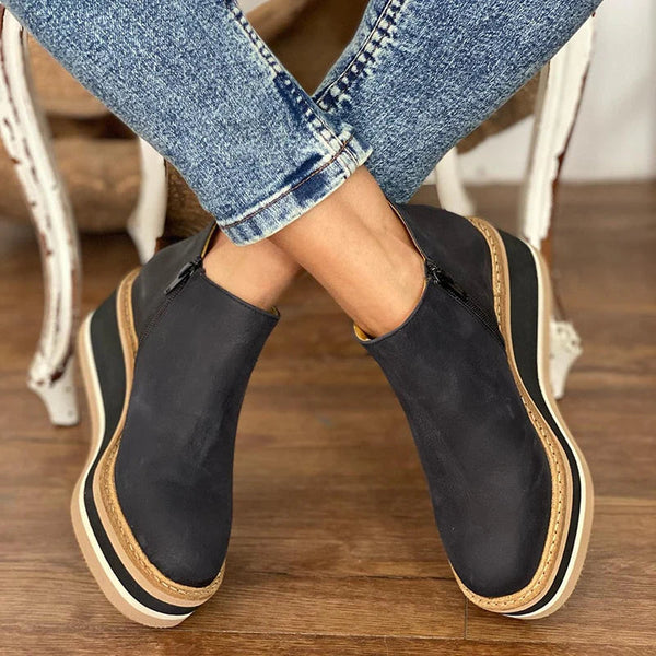 Wedge Ankle Boots with Side Zip in Khaki, Black, Beige, Brown & Royal Blue | Casual Platform Footwear for Weekend Styling | Koossa