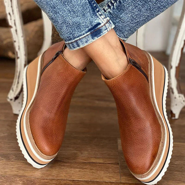 Wedge Ankle Boots with Side Zip in Khaki, Black, Beige, Brown & Royal Blue | Casual Platform Footwear for Weekend Styling | Koossa