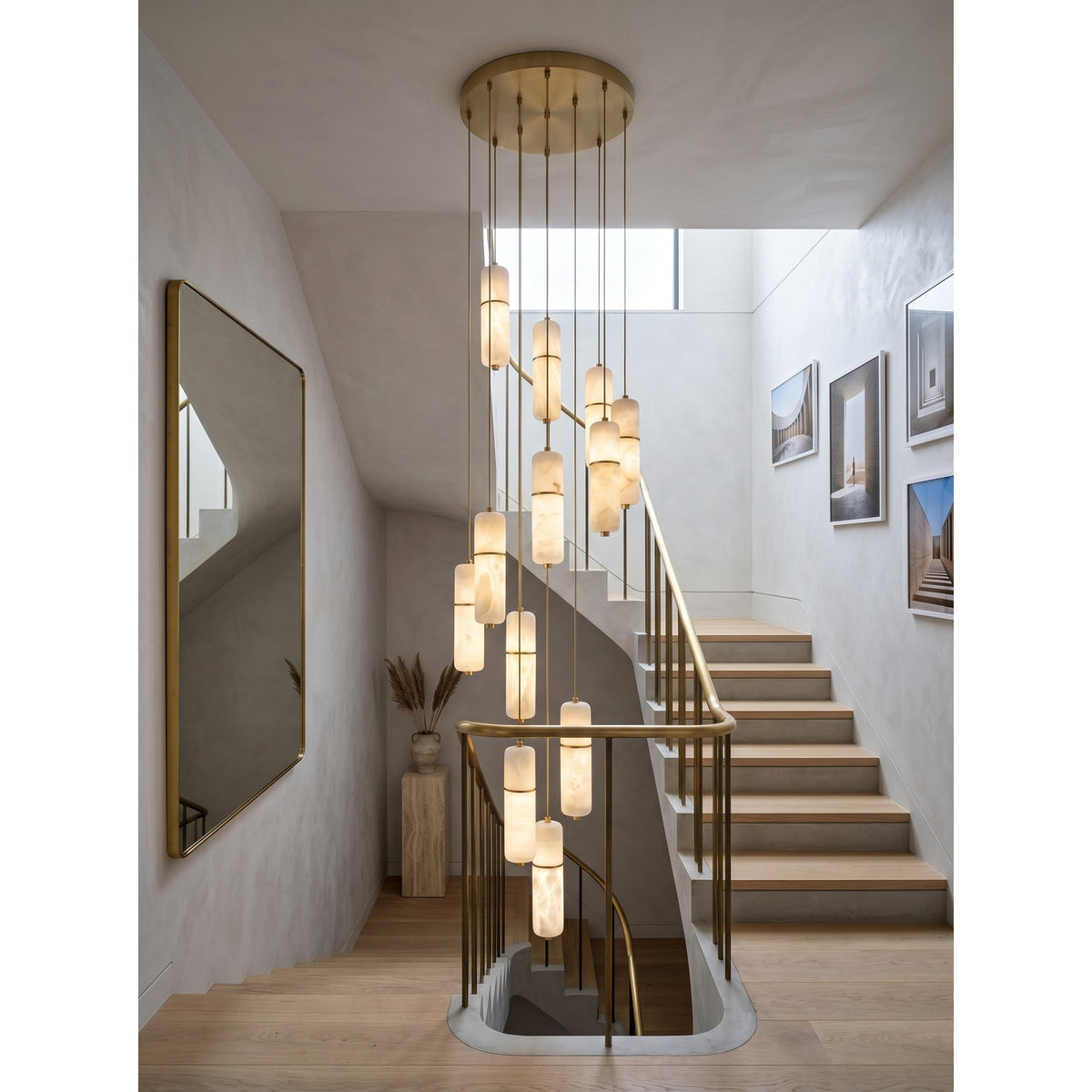 LED Alabaster Pendant Light Brass Finish Adjustable Wire Multi-Light Chandelier for Dining Room Kitchen Island Stairwell | Lonoma