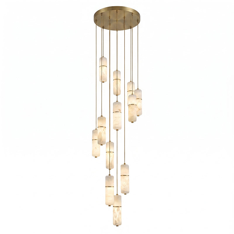 LED Alabaster Pendant Light Brass Finish Adjustable Wire Multi-Light Chandelier for Dining Room Kitchen Island Stairwell | Lonoma