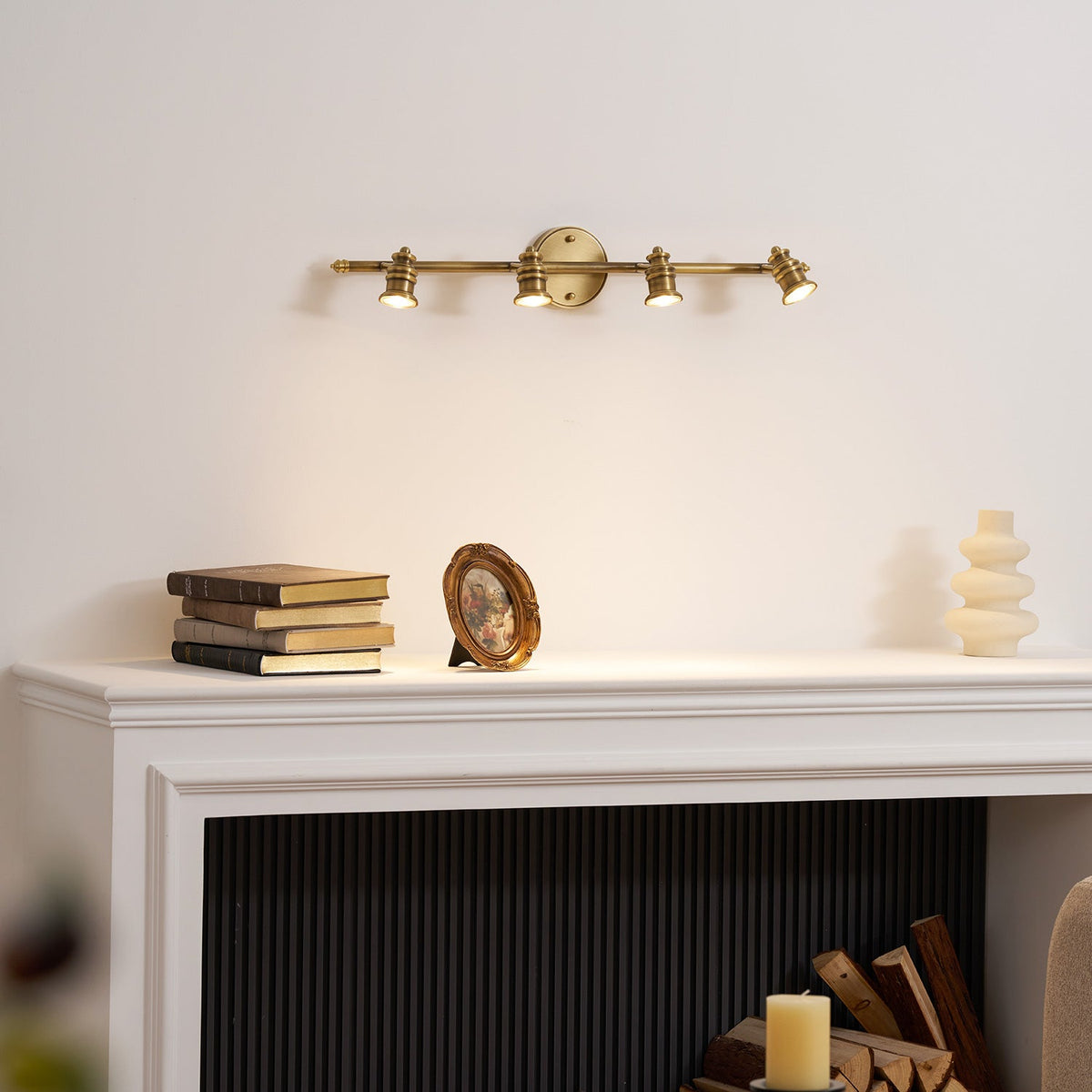 Adjustable Brass Wall Sconce with Multiple Spotlights – Indoor Track Light Fixture for Living Room, Bedroom & Hallway – Hardwired MR16 Lamp | Lonoma