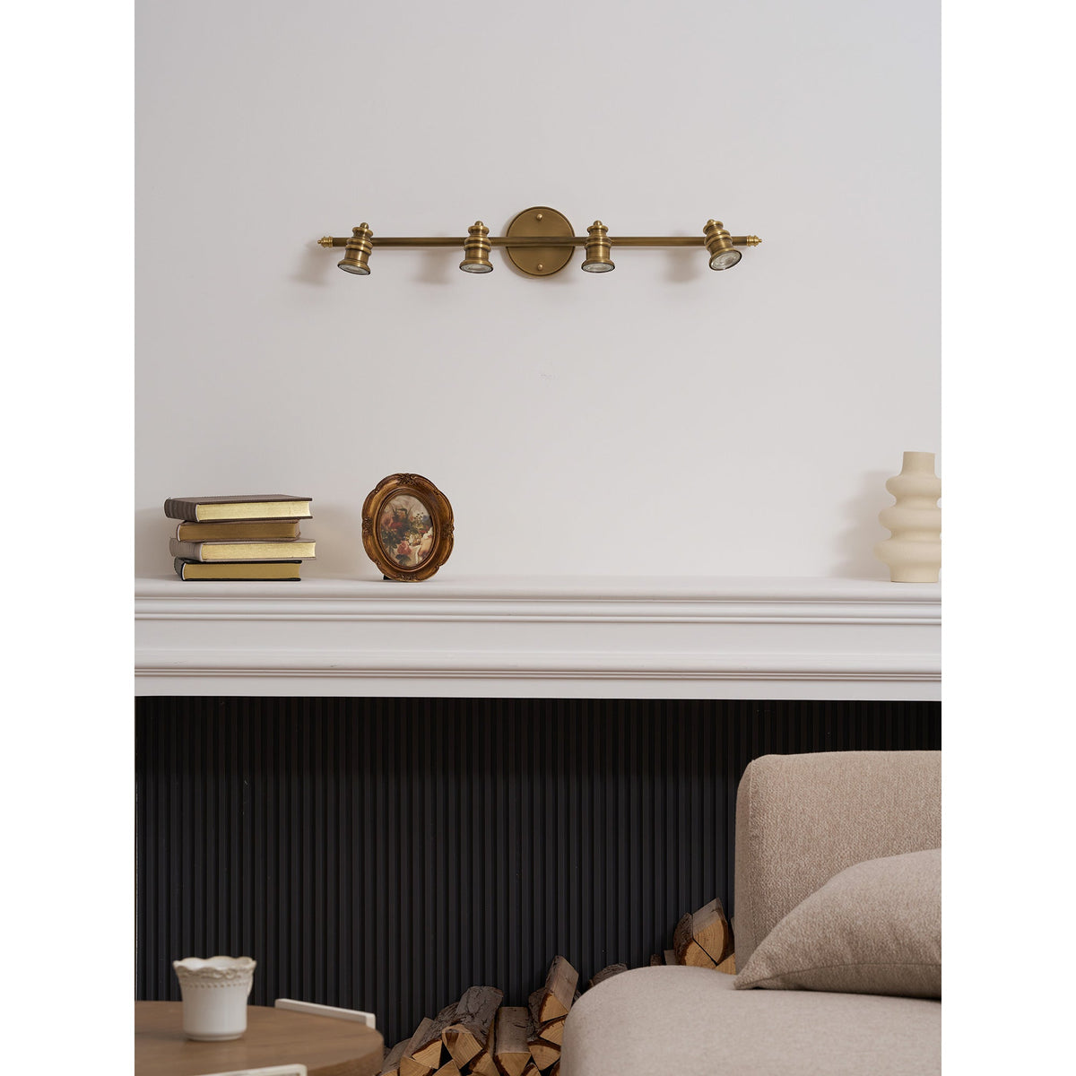 Adjustable Brass Wall Sconce with Multiple Spotlights – Indoor Track Light Fixture for Living Room, Bedroom & Hallway – Hardwired MR16 Lamp | Lonoma