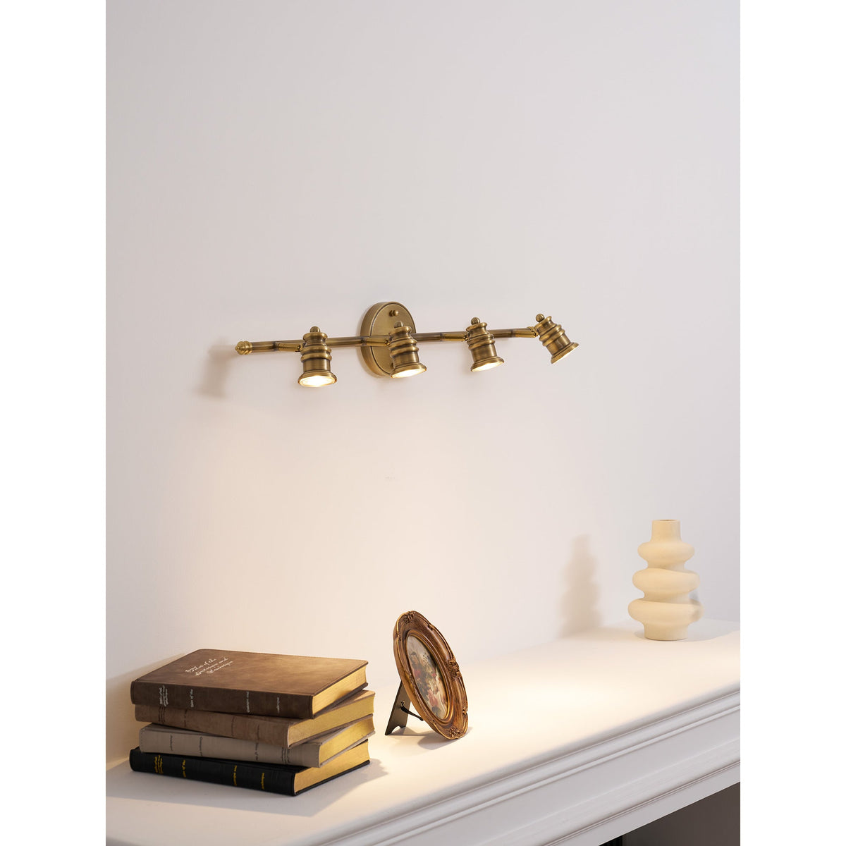 Adjustable Brass Wall Sconce with Multiple Spotlights – Indoor Track Light Fixture for Living Room, Bedroom & Hallway – Hardwired MR16 Lamp | Lonoma