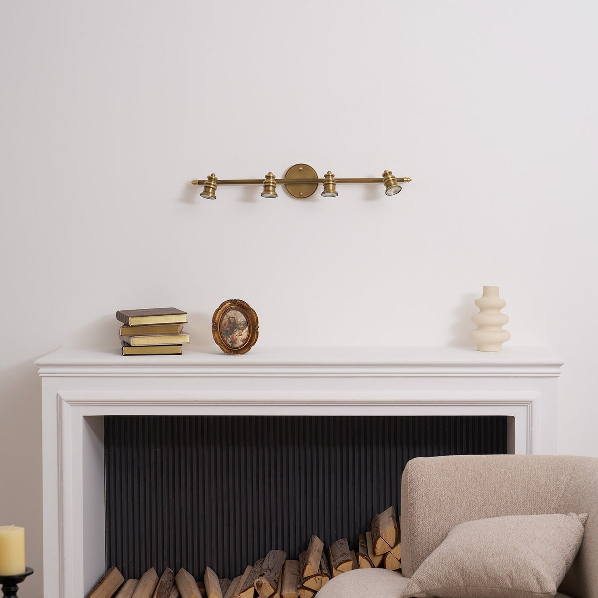 Adjustable Brass Wall Sconce with Multiple Spotlights – Indoor Track Light Fixture for Living Room, Bedroom & Hallway – Hardwired MR16 Lamp | Lonoma