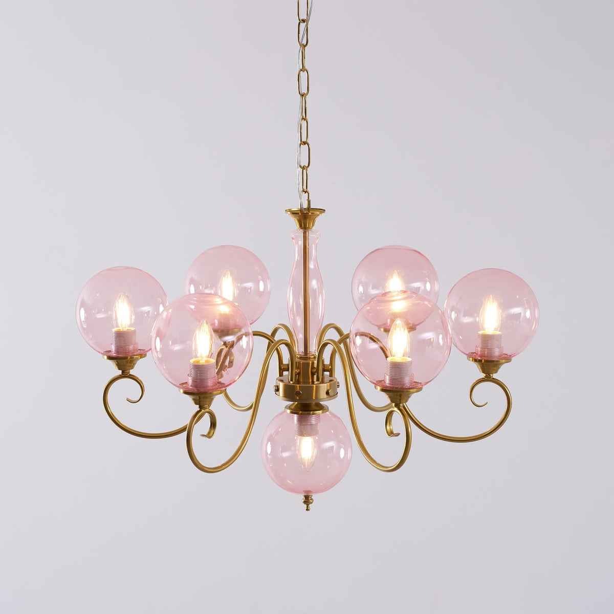 Hand-Blown Glass Globe Chandelier with Antique Brass Frame – Multi-Arm Pendant Light for Dining Room | Lonoma