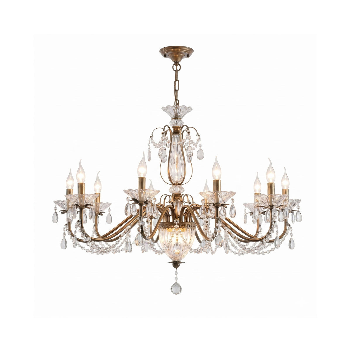 Glam Crystal Chandelier with Candelabra Bulbs Coffee Gold Iron Frame Adjustable Chain Dining Room Foyer Statement Lighting | Lonoma