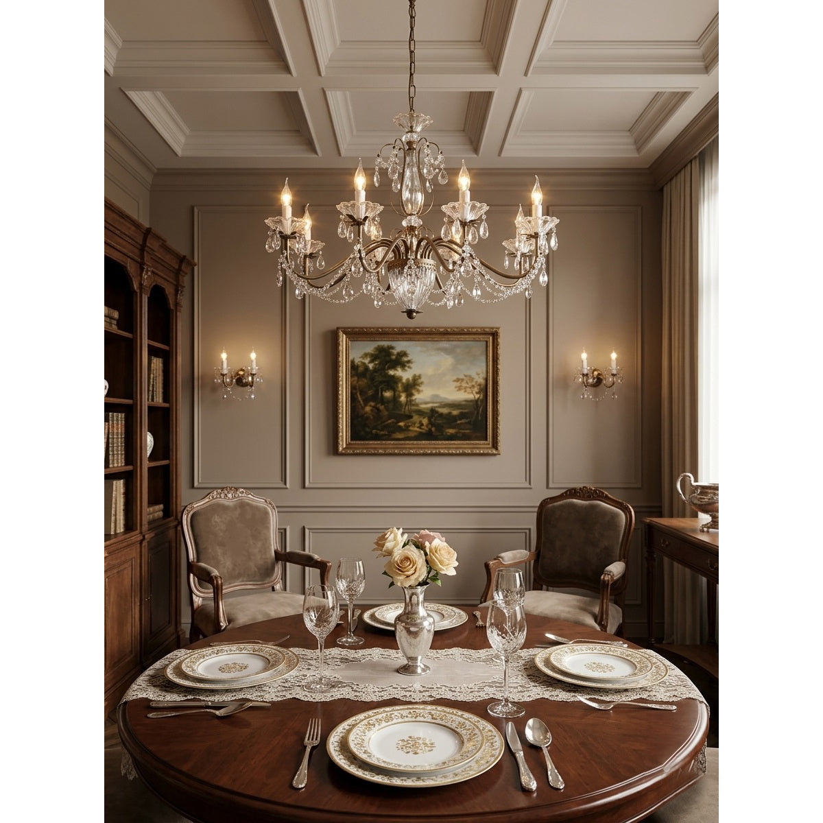 Glam Crystal Chandelier with Candelabra Bulbs Coffee Gold Iron Frame Adjustable Chain Dining Room Foyer Statement Lighting | Lonoma