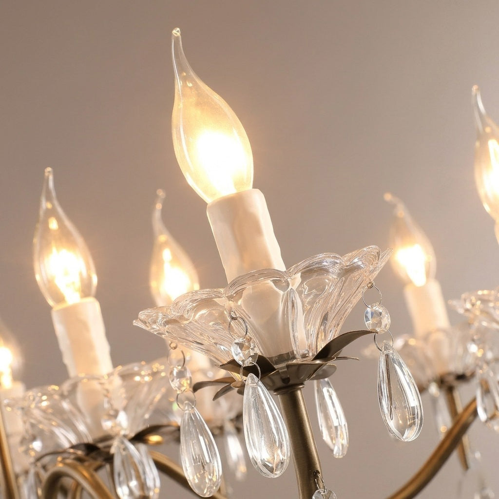 Glam Crystal Chandelier with Candelabra Bulbs Coffee Gold Iron Frame Adjustable Chain Dining Room Foyer Statement Lighting | Lonoma