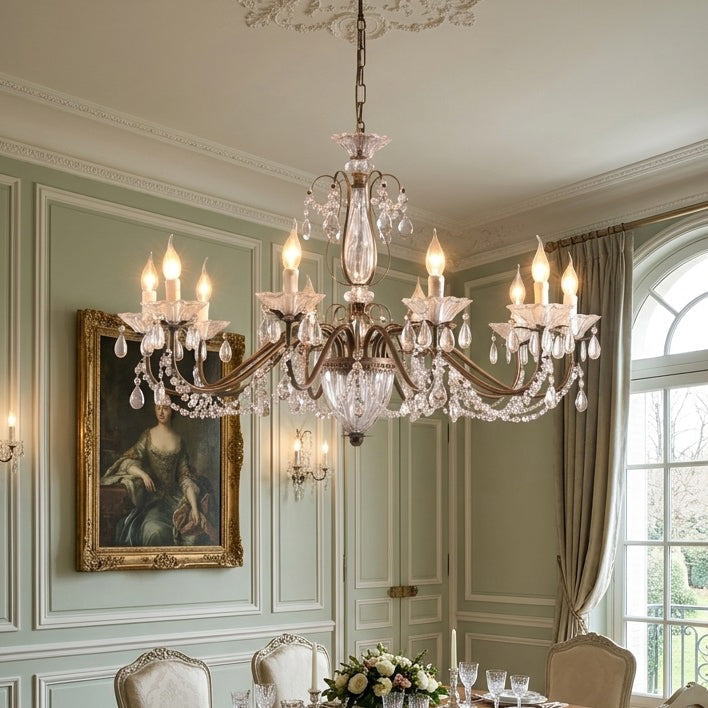 Glam Crystal Chandelier with Candelabra Bulbs Coffee Gold Iron Frame Adjustable Chain Dining Room Foyer Statement Lighting | Lonoma