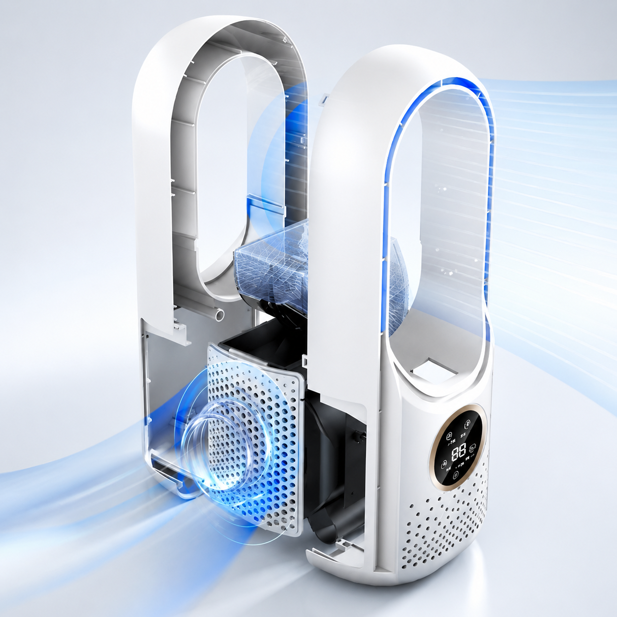 Refroidisseur d'air sans pales compact et silencieux rechargeable pour bureau et chambre blanc et bleu | Koossa