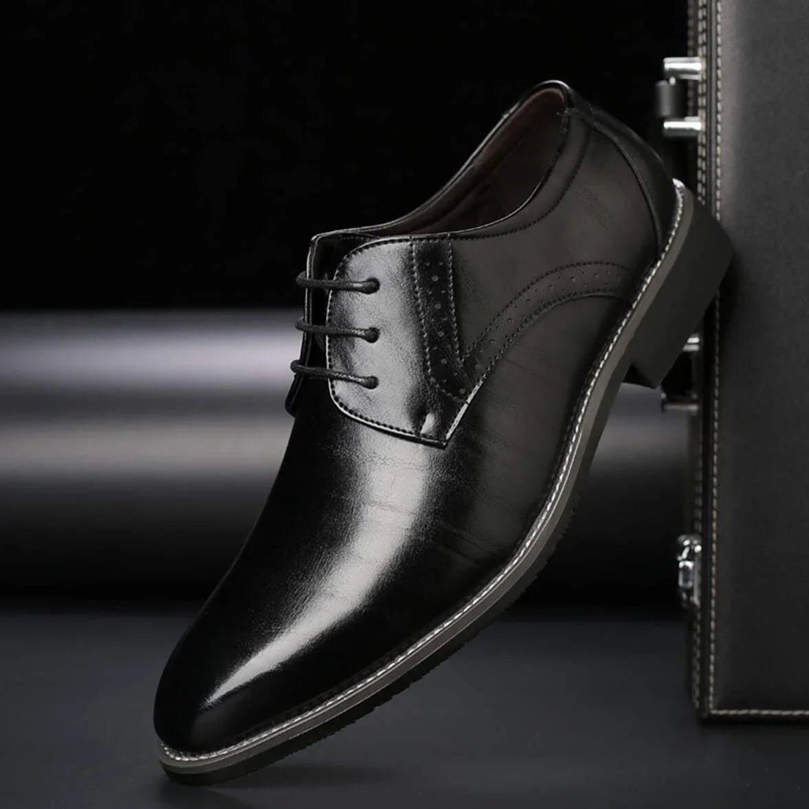 Men's Leather Dress Shoes Classic Oxford Brogues with Wingtip Perforation for Business Wedding Formal Office Suit Footwear | Lonoma