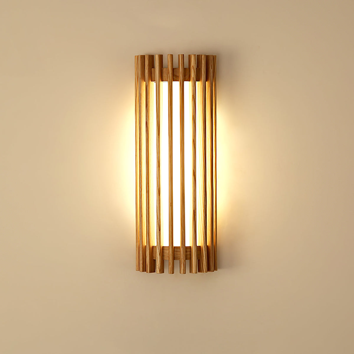 Hardwired Wall Sconce 14 in Walnut Wood Grain with Frosted Acrylic Shade, 10W LED Bedside, Hallway & Living Room Wall Light | Lonoma