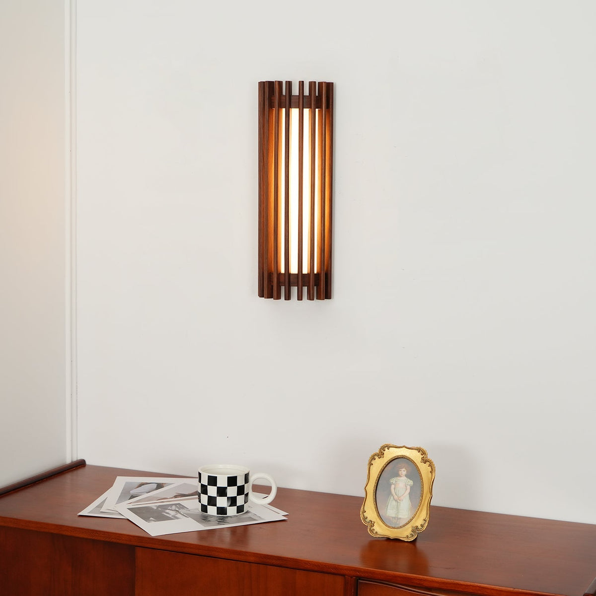 Hardwired Wall Sconce 14 in Walnut Wood Grain with Frosted Acrylic Shade, 10W LED Bedside, Hallway & Living Room Wall Light | Lonoma