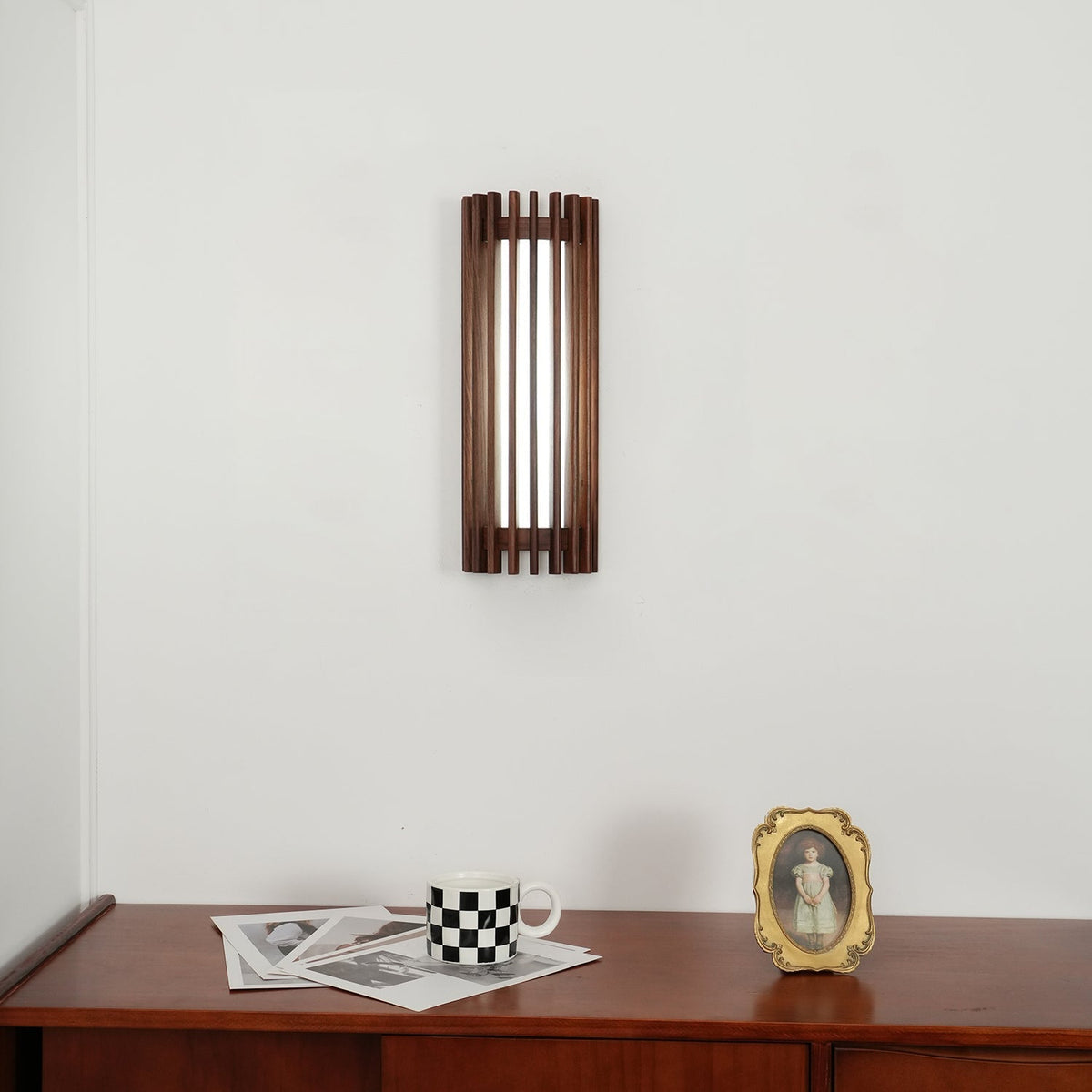 Hardwired Wall Sconce 14 in Walnut Wood Grain with Frosted Acrylic Shade, 10W LED Bedside, Hallway & Living Room Wall Light | Lonoma