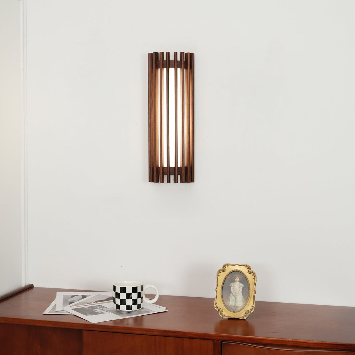 Hardwired Wall Sconce 14 in Walnut Wood Grain with Frosted Acrylic Shade, 10W LED Bedside, Hallway & Living Room Wall Light | Lonoma