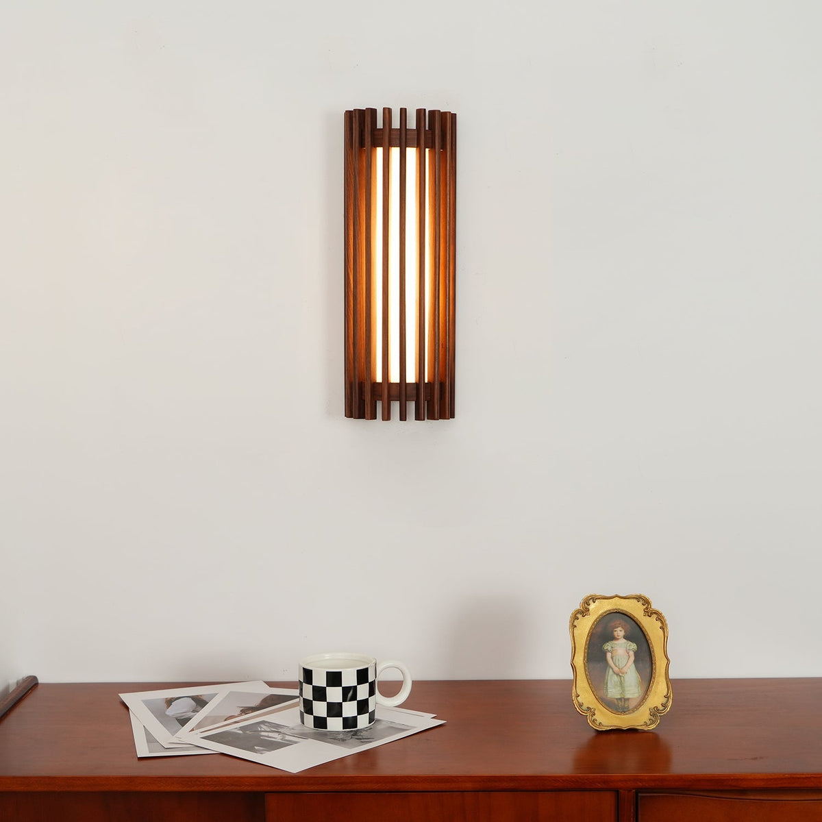 Hardwired Wall Sconce 14 in Walnut Wood Grain with Frosted Acrylic Shade, 10W LED Bedside, Hallway & Living Room Wall Light | Lonoma