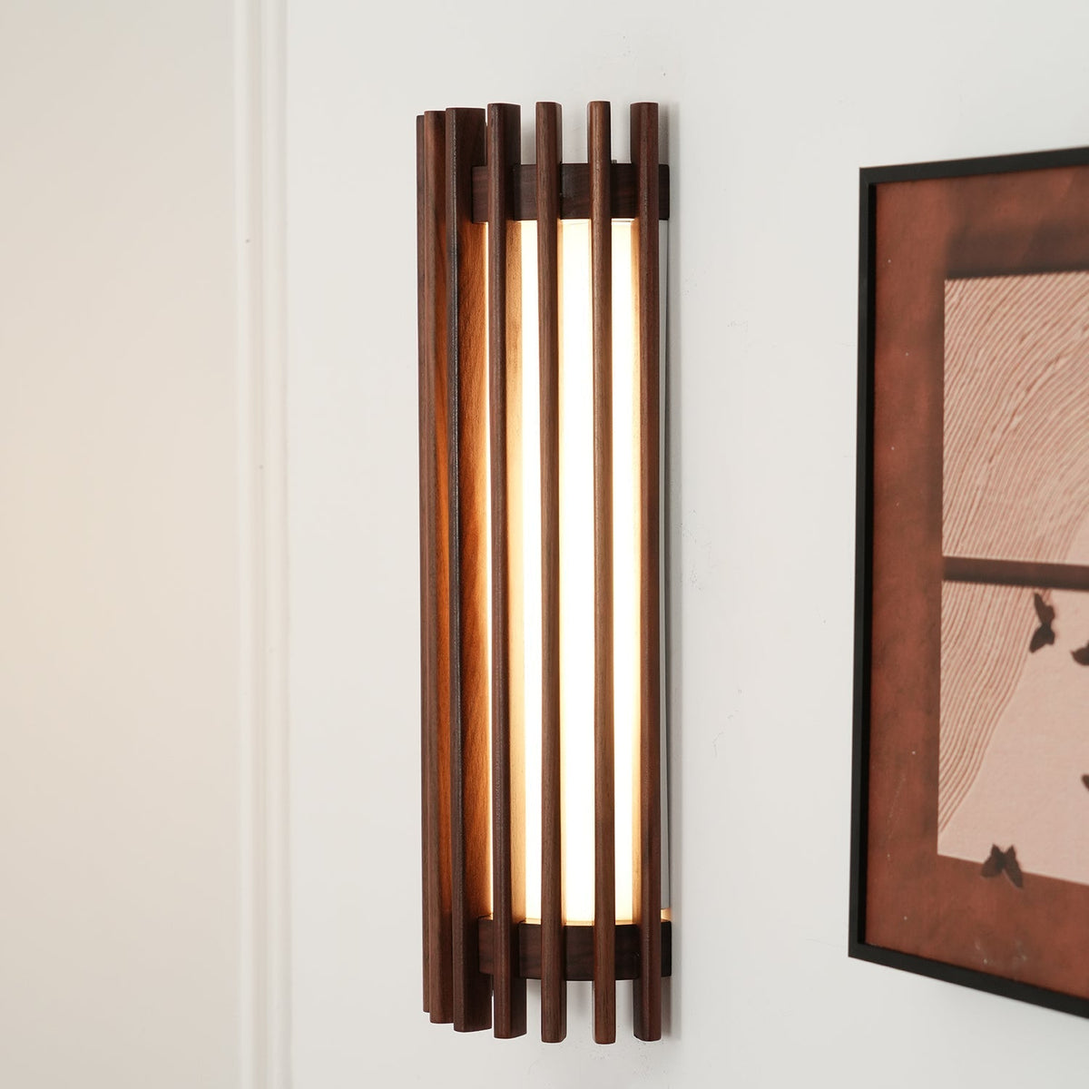 Hardwired Wall Sconce 14 in Walnut Wood Grain with Frosted Acrylic Shade, 10W LED Bedside, Hallway & Living Room Wall Light | Lonoma