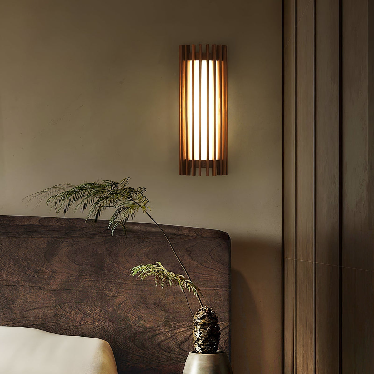 Hardwired Wall Sconce 14 in Walnut Wood Grain with Frosted Acrylic Shade, 10W LED Bedside, Hallway & Living Room Wall Light | Lonoma