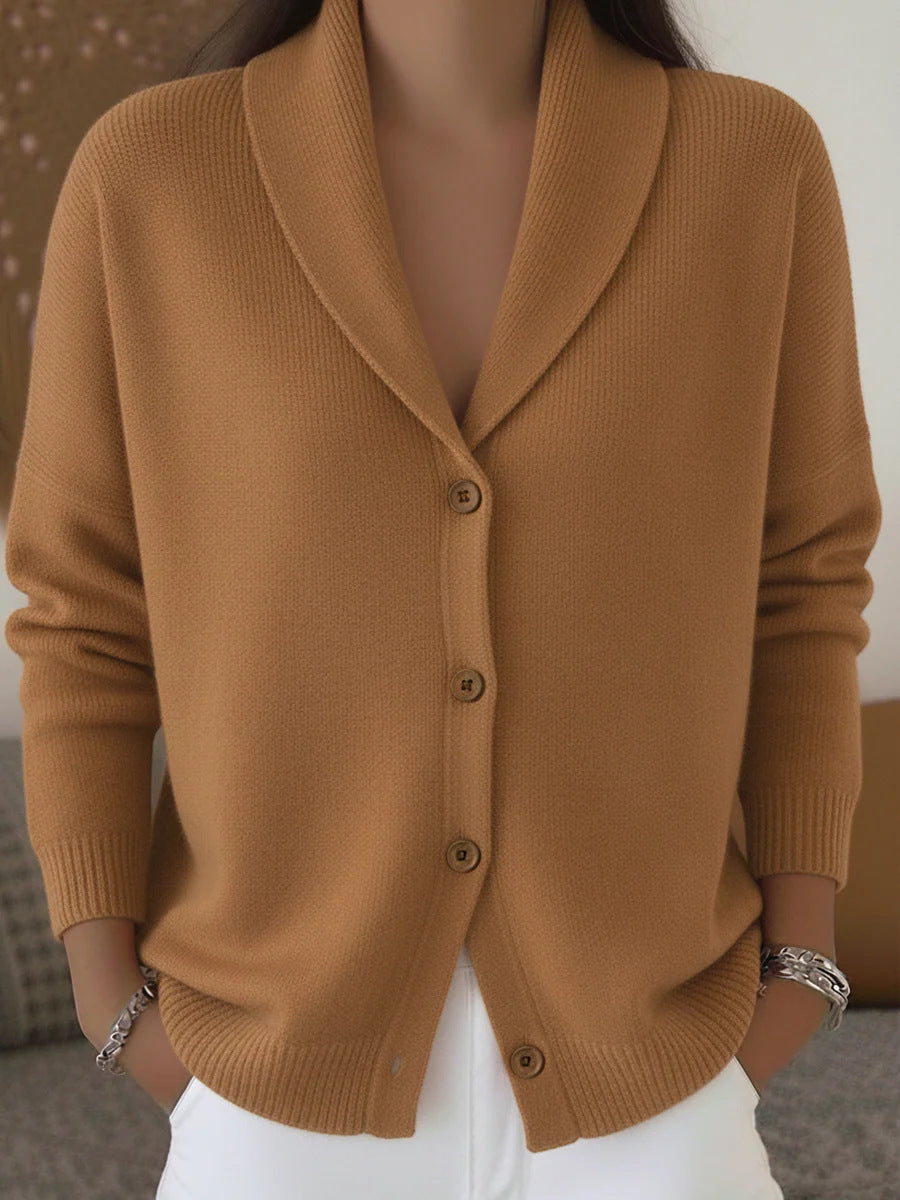 Women's Everyday Knit Cardigan Sweater with Collar and Full Button Front for Layering | Lonoma