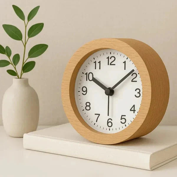 Natural Wood Alarm Clock with LED Nightlight – Silent Analog Quartz Design for Peaceful Sleep and Gentle Wake-Up | Lonoma