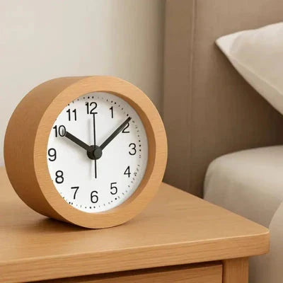 Natural Wood Alarm Clock with LED Nightlight – Silent Analog Quartz Design for Peaceful Sleep and Gentle Wake-Up | Lonoma