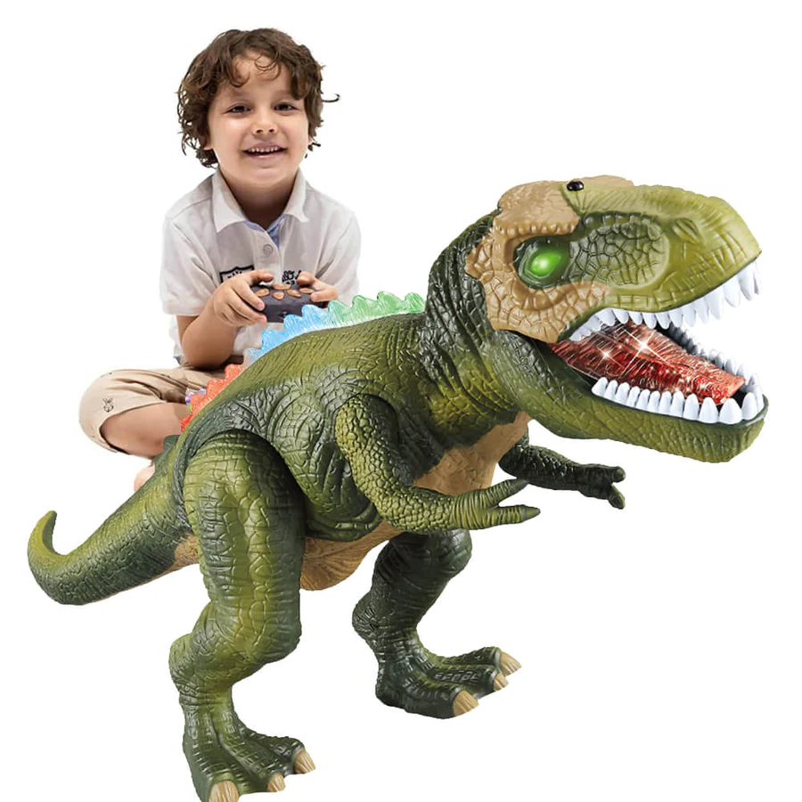 Walking T-Rex Dinosaur Toy with LED Light-Up Eyes & Roar Sounds, 18 in Rechargeable Electric Dino Figure for Kids, Brown or Green | Lonoma