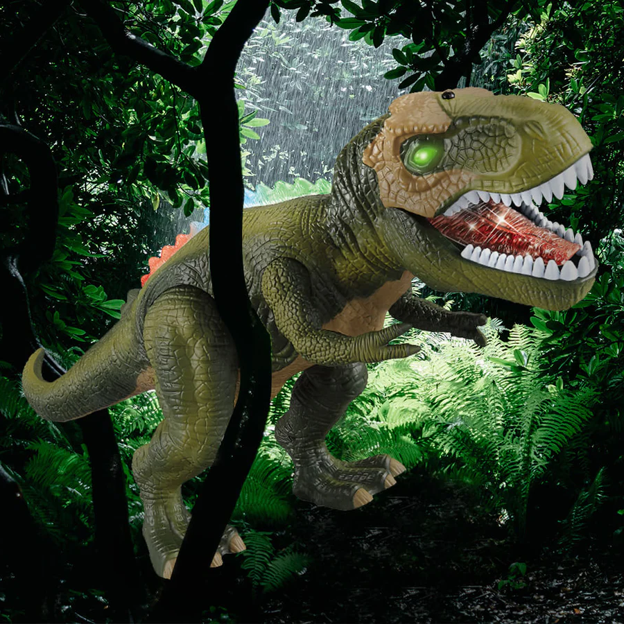 Walking T-Rex Dinosaur Toy with LED Light-Up Eyes & Roar Sounds, 18 in Rechargeable Electric Dino Figure for Kids, Brown or Green | Lonoma