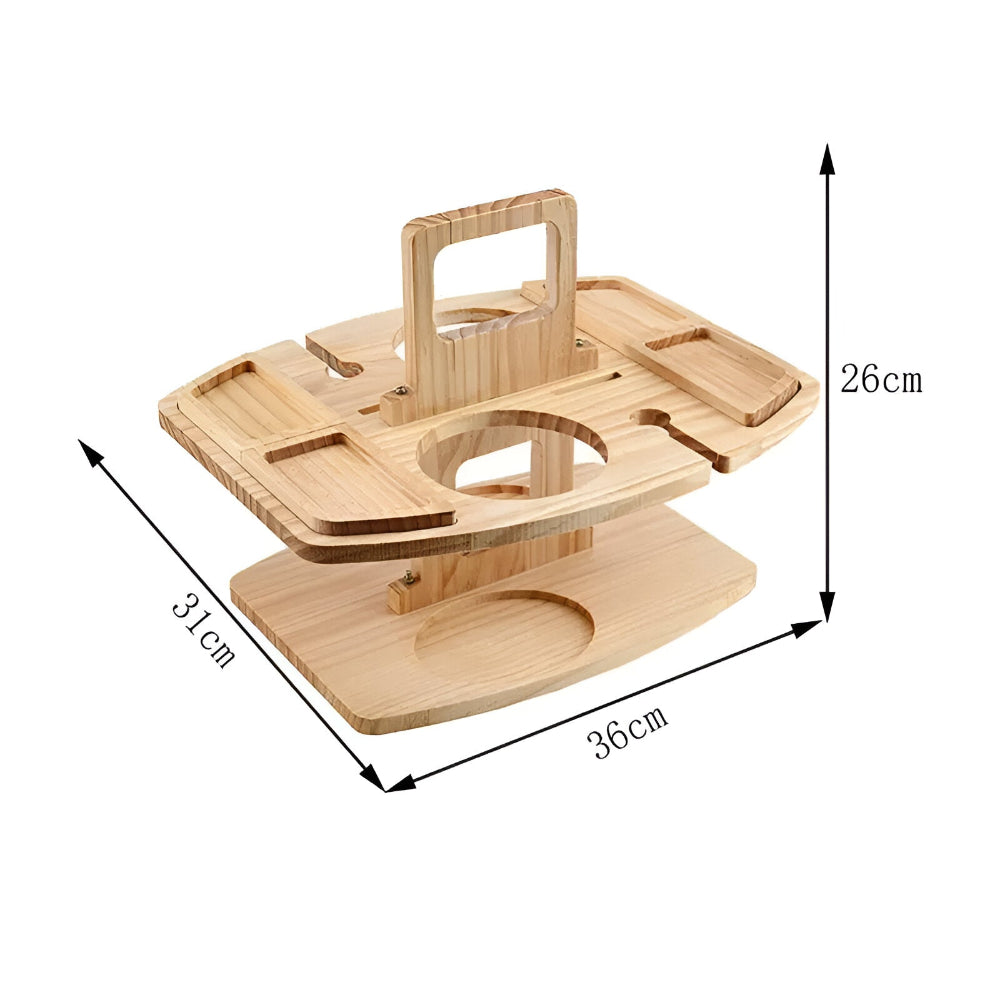 Plateau de Piquenique Pliable en Bois Massif avec Emplacements pour Verres et Bouteilles 31×36×26 cm Jardin | Koossa