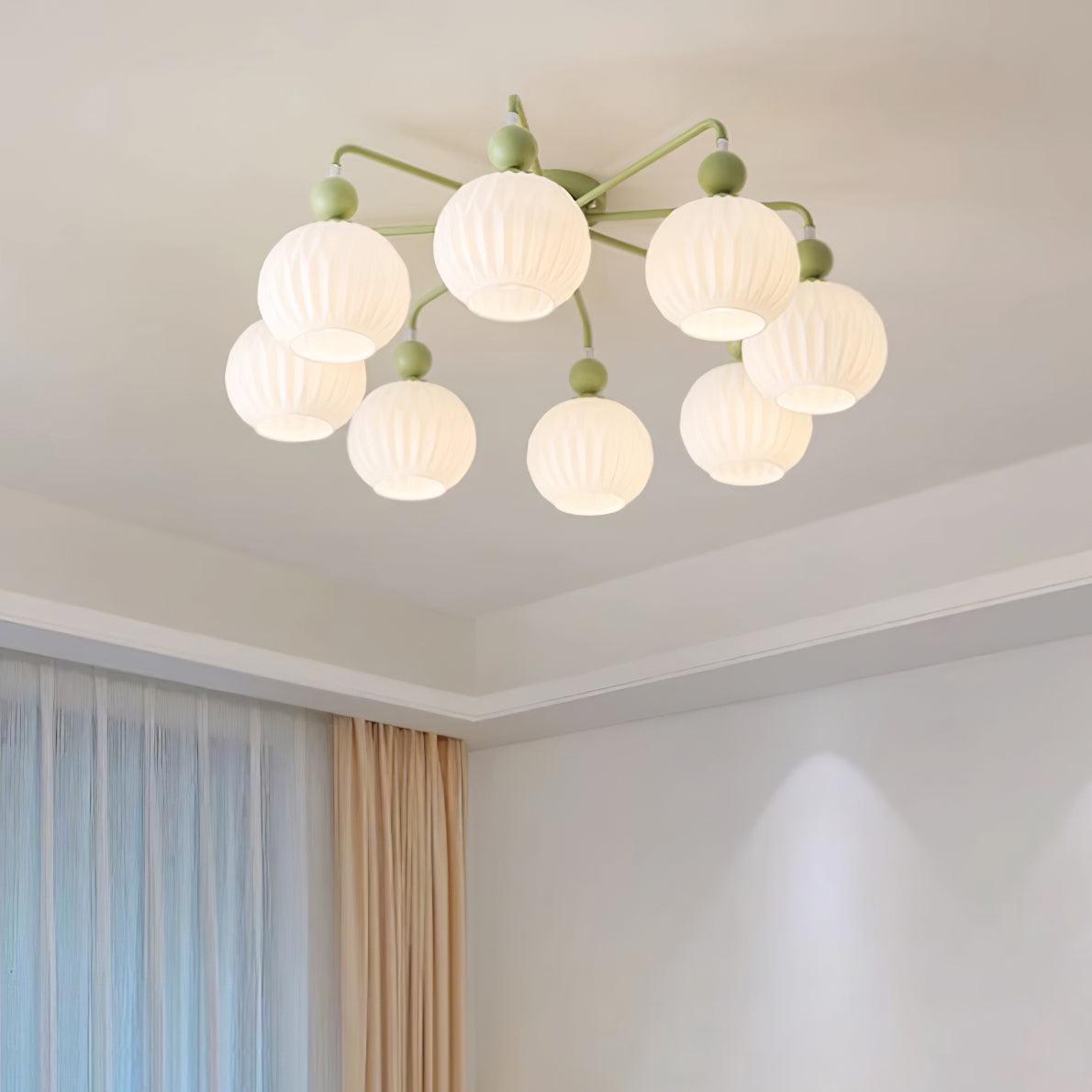 Sculptural Semi-Flush Ceiling Light with Rippled Glass Globes for Dining Room | Modern Multi-Arm Chandelier Fixture | Lonoma