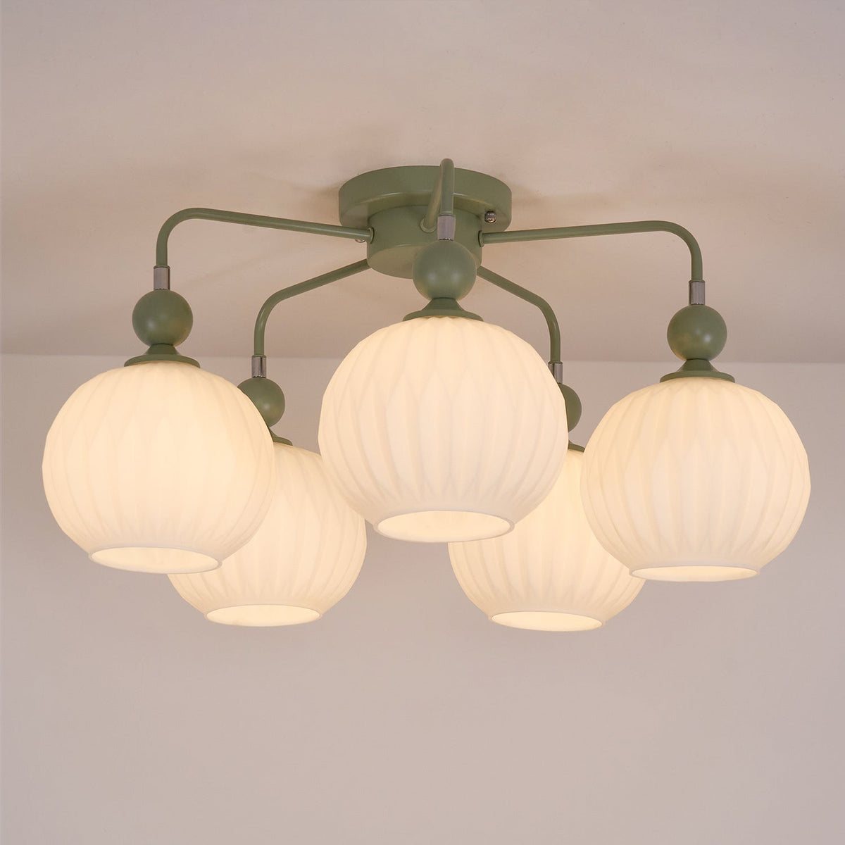 Sculptural Semi-Flush Ceiling Light with Rippled Glass Globes for Dining Room | Modern Multi-Arm Chandelier Fixture | Lonoma