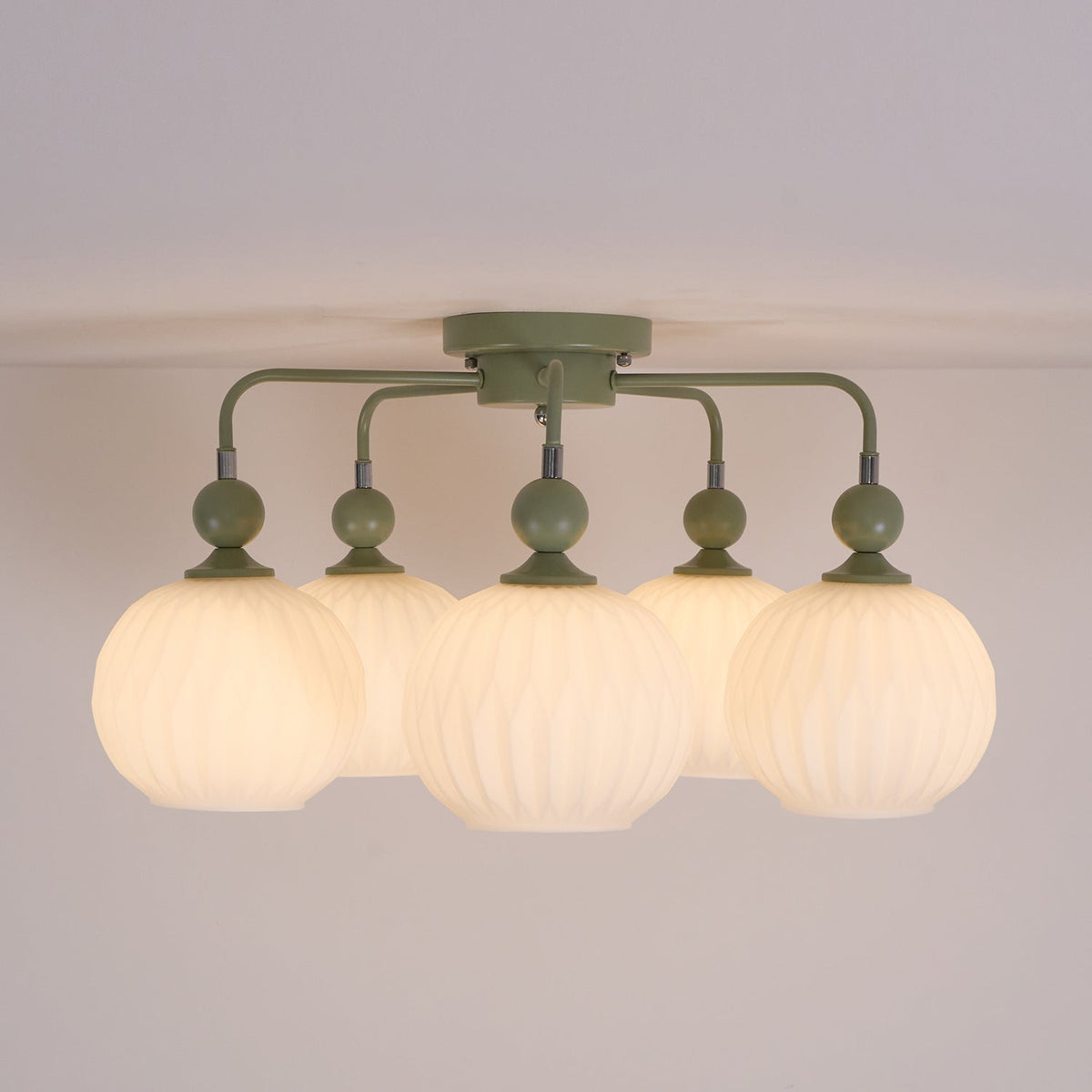 Sculptural Semi-Flush Ceiling Light with Rippled Glass Globes for Dining Room | Modern Multi-Arm Chandelier Fixture | Lonoma