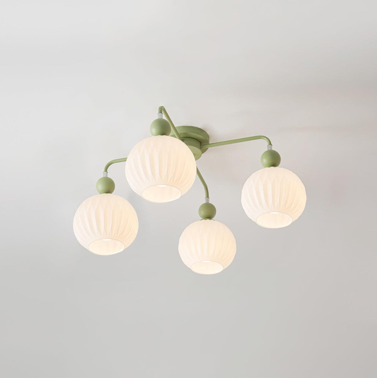 Sculptural Semi-Flush Ceiling Light with Rippled Glass Globes for Dining Room | Modern Multi-Arm Chandelier Fixture | Lonoma