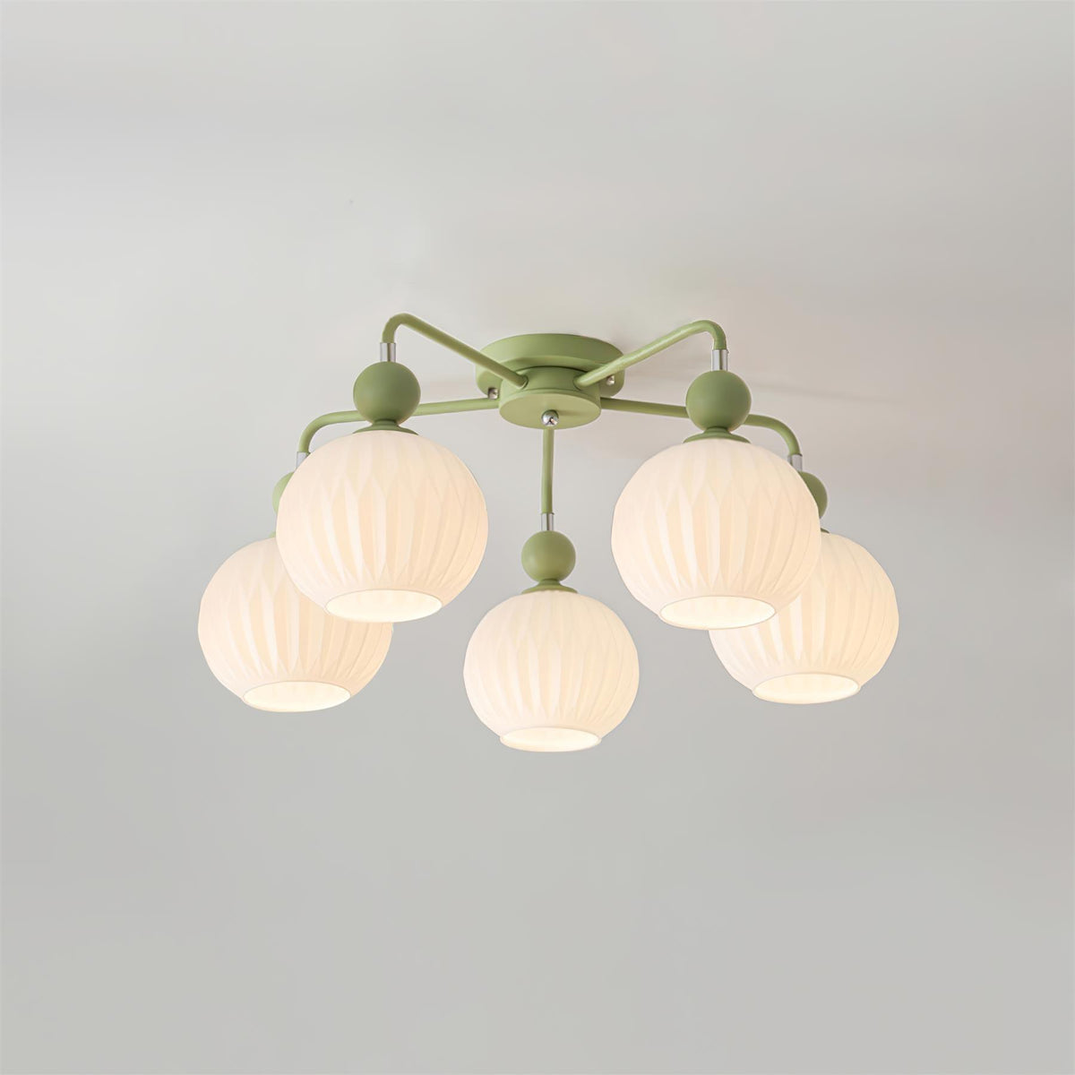 Sculptural Semi-Flush Ceiling Light with Rippled Glass Globes for Dining Room | Modern Multi-Arm Chandelier Fixture | Lonoma