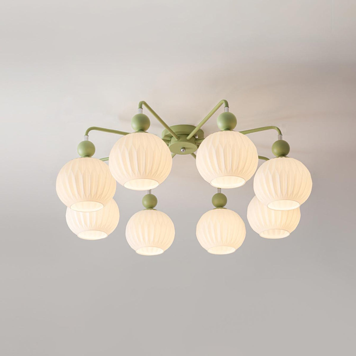 Sculptural Semi-Flush Ceiling Light with Rippled Glass Globes for Dining Room | Modern Multi-Arm Chandelier Fixture | Lonoma