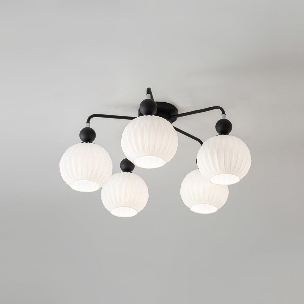 Sculptural Semi-Flush Ceiling Light with Rippled Glass Globes for Dining Room | Modern Multi-Arm Chandelier Fixture | Lonoma