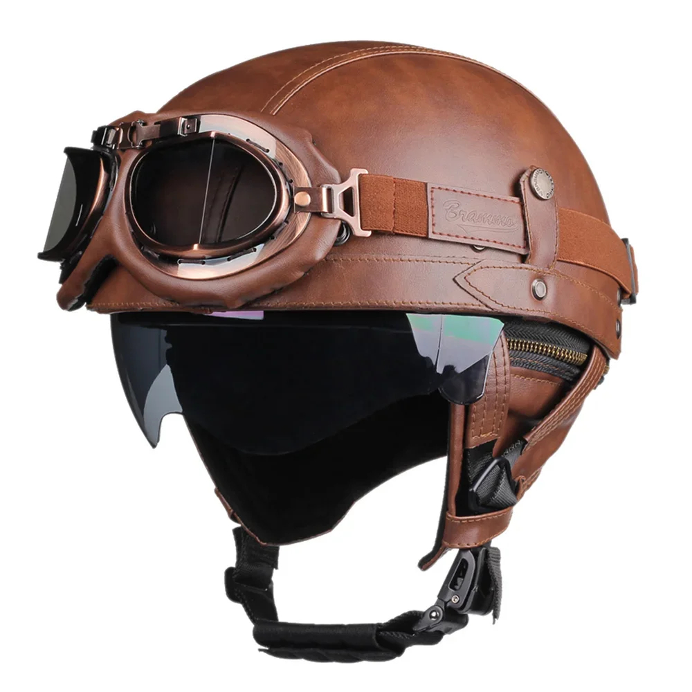 Retro Motorcycle Helmet, DOT Certified ABS Shell, Quick-Release Buckle, Black or Brown, for Commuting, Touring & Weekend Rides | Lonoma
