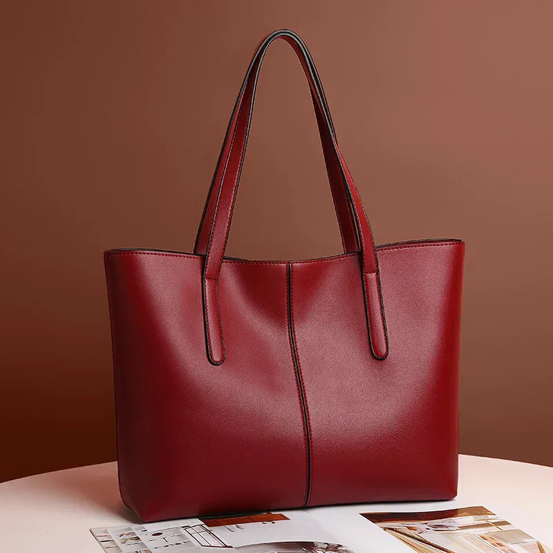 Structured Tote Bag with Long Shoulder Straps in Vegan Leather — Black, Green, Red & Silver | Koossa