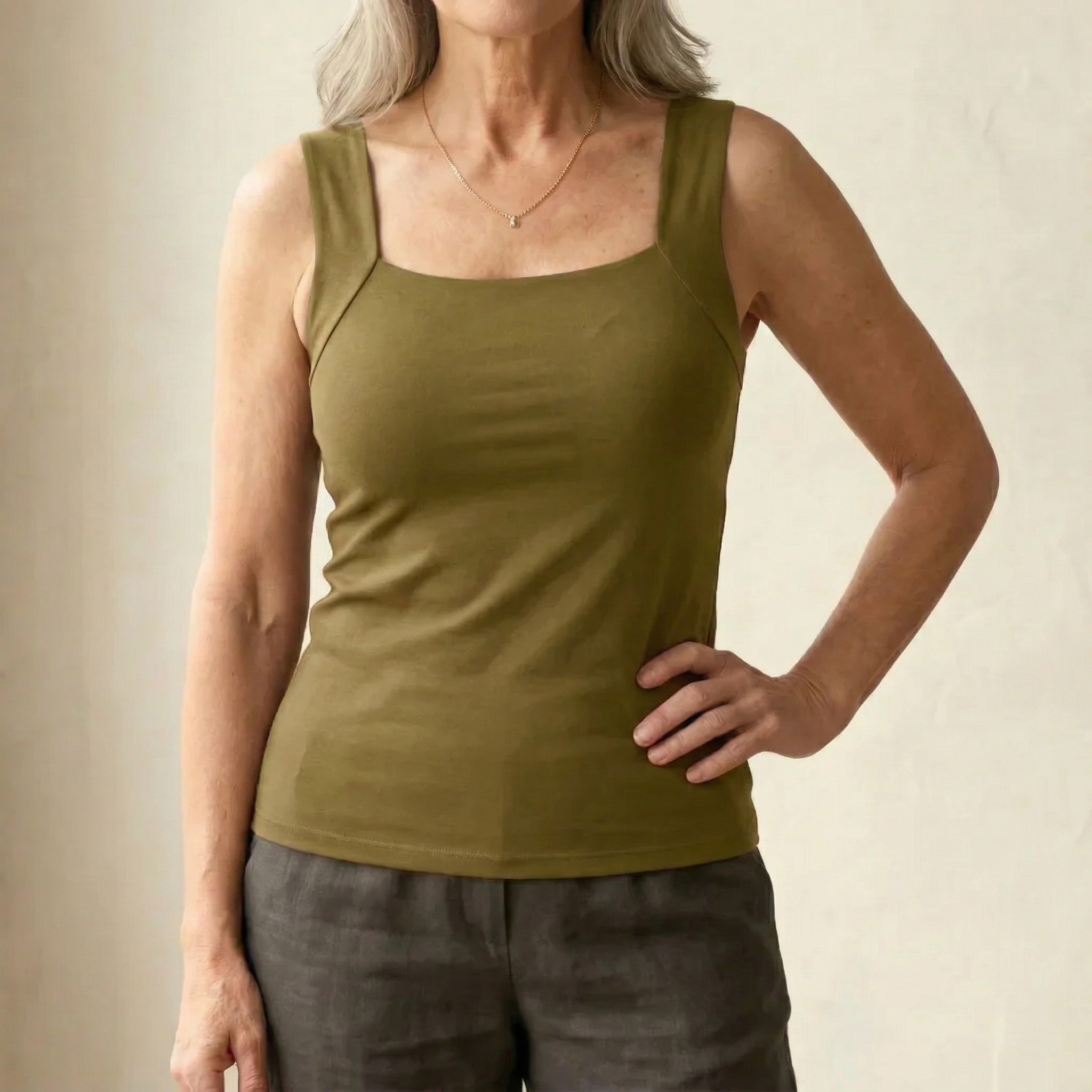 Built-In Support Camisole Top with Integral Bra in Stretch Jersey for Effortless Everyday Layering and Standalone Comfort | Koossa