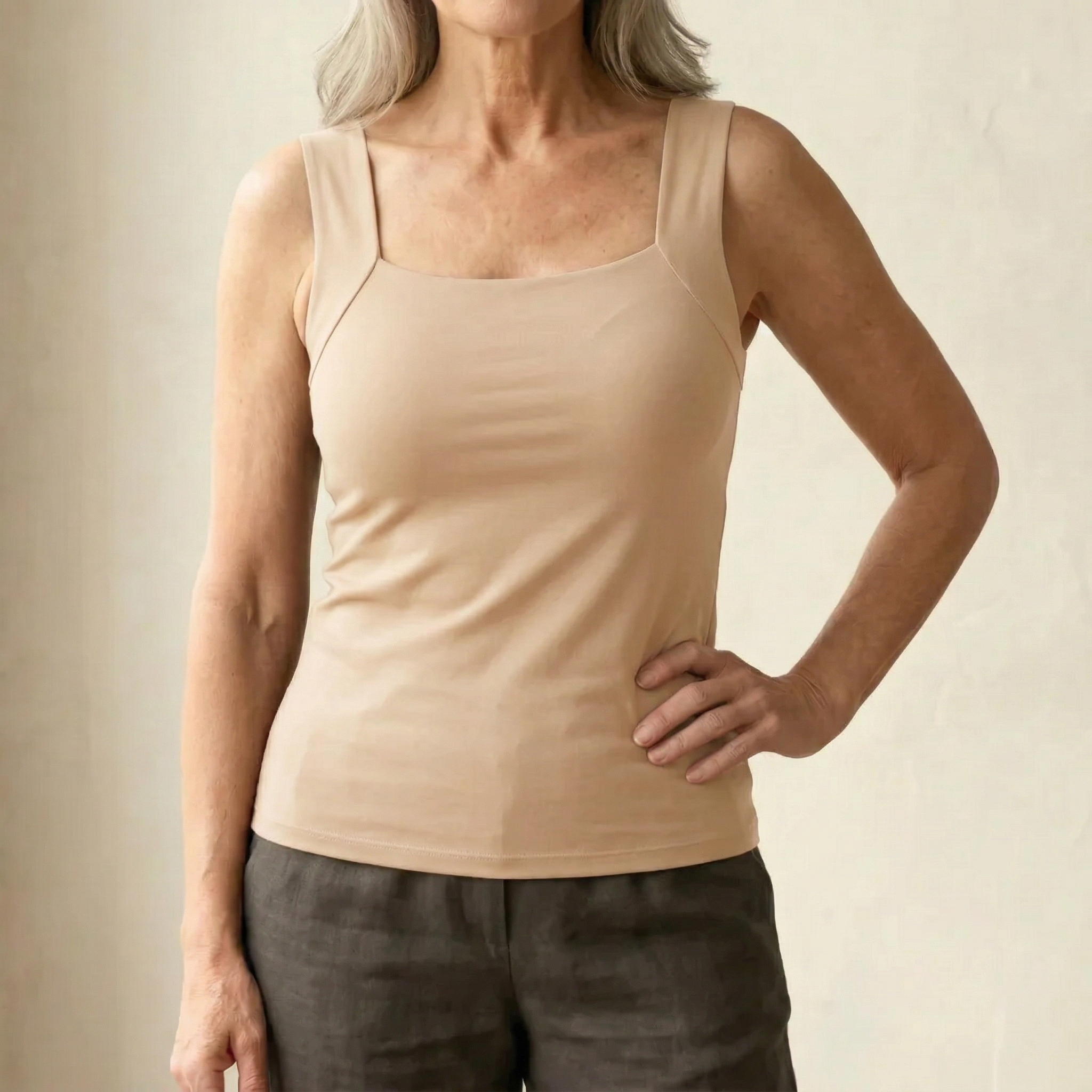 Built-In Support Camisole Top with Integral Bra in Stretch Jersey for Effortless Everyday Layering and Standalone Comfort | Koossa