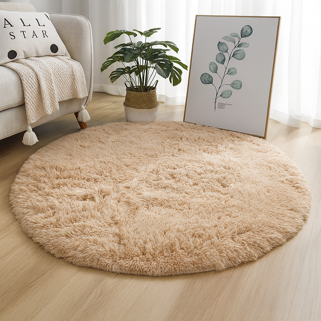 Circular Silk & Wool Area Rug Handwoven Neutral Tones for Living Room Bedroom Modern Home Decor Soft Luxe Floor Covering | Lonoma