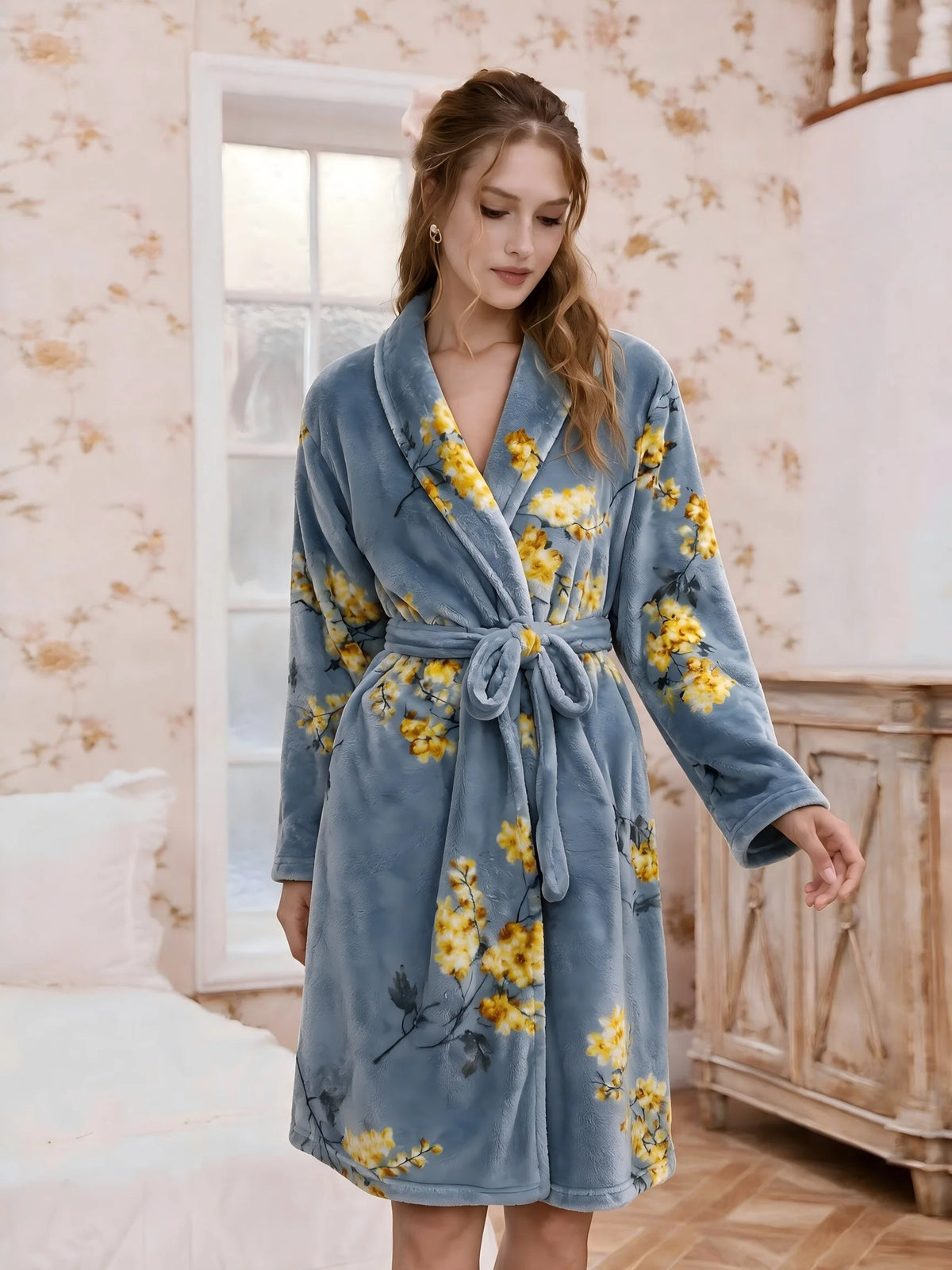 Women's Plush Fleece Robe with Belt – Ultra Soft Cozy Bathrobe for Winter Loungewear, Long Warm House Robe for Home | Lonoma